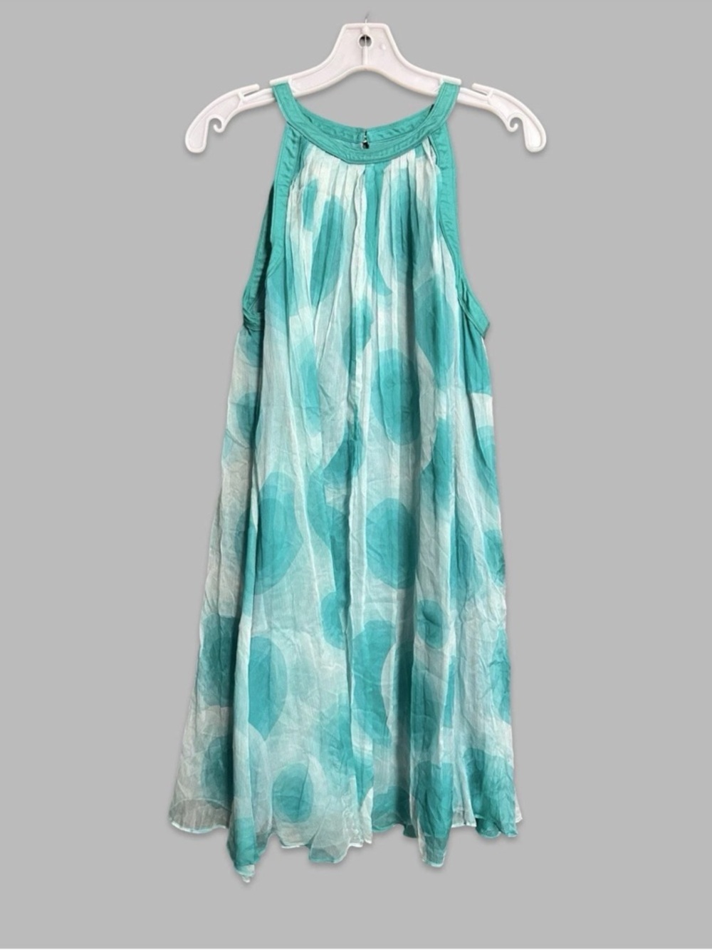 Catherine Malandrino Silk Turquoise Circles Chiffon Halter Mini Dress Sz 12